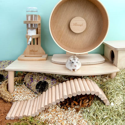Hamster Play Wooden Platform for Dwarf Syrian Hamsters Gerbils Mice Degus or Other Small Pets (Wave - 7'' Height, Burlywood)
