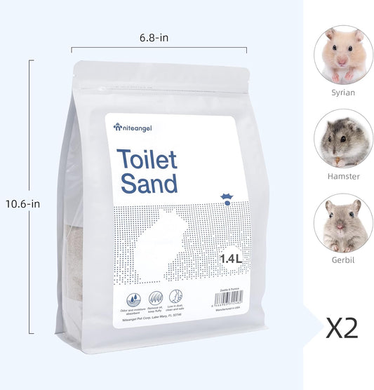 Training Litter Potty Sand - Hamster Sand Bath for Syrian Dwarf Hamsters Gerbils Mice Lemming Degus or Other Small-Sized Pets ((1.4 L X 2 - Blue Label)