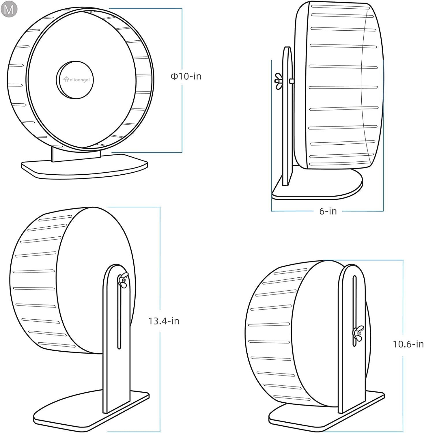 Super-Silent Hamster Exercise Wheels - Quiet Spinner Hamster Running Wheels with Adjustable Stand for Hamsters Gerbils Mice or Other Small Animals (M, Transparent)