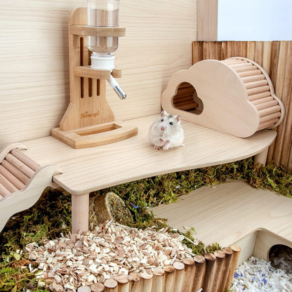 Hamster Play Wooden Platform for Dwarf Syrian Hamsters Gerbils Mice Degus or Other Small Pets (Wave - 7'' Height, Burlywood)