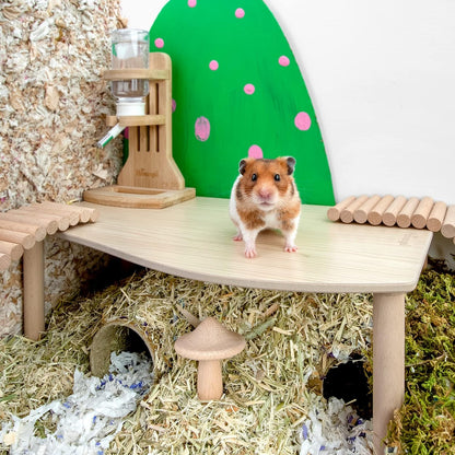 Hamster Play Wooden Platform for Dwarf Syrian Hamsters Gerbils Mice Degus or Other Small Pets (Wave - 7'' Height, Burlywood)